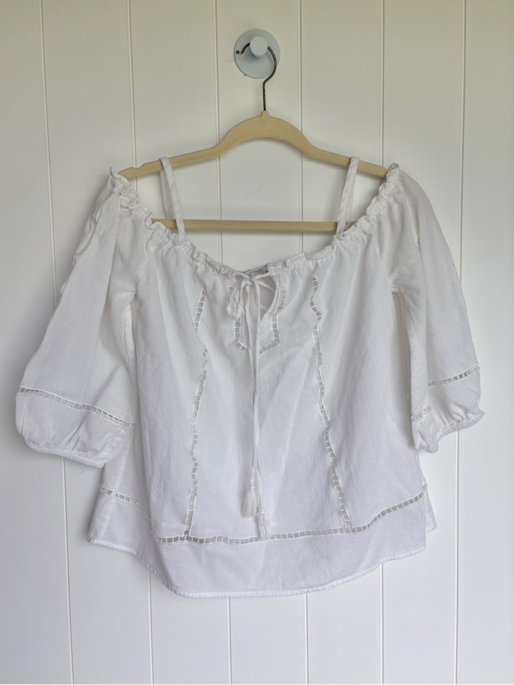 Trina Turk White Cotton Women’s White Off-Shoulder Boho Peasant Top Size Small